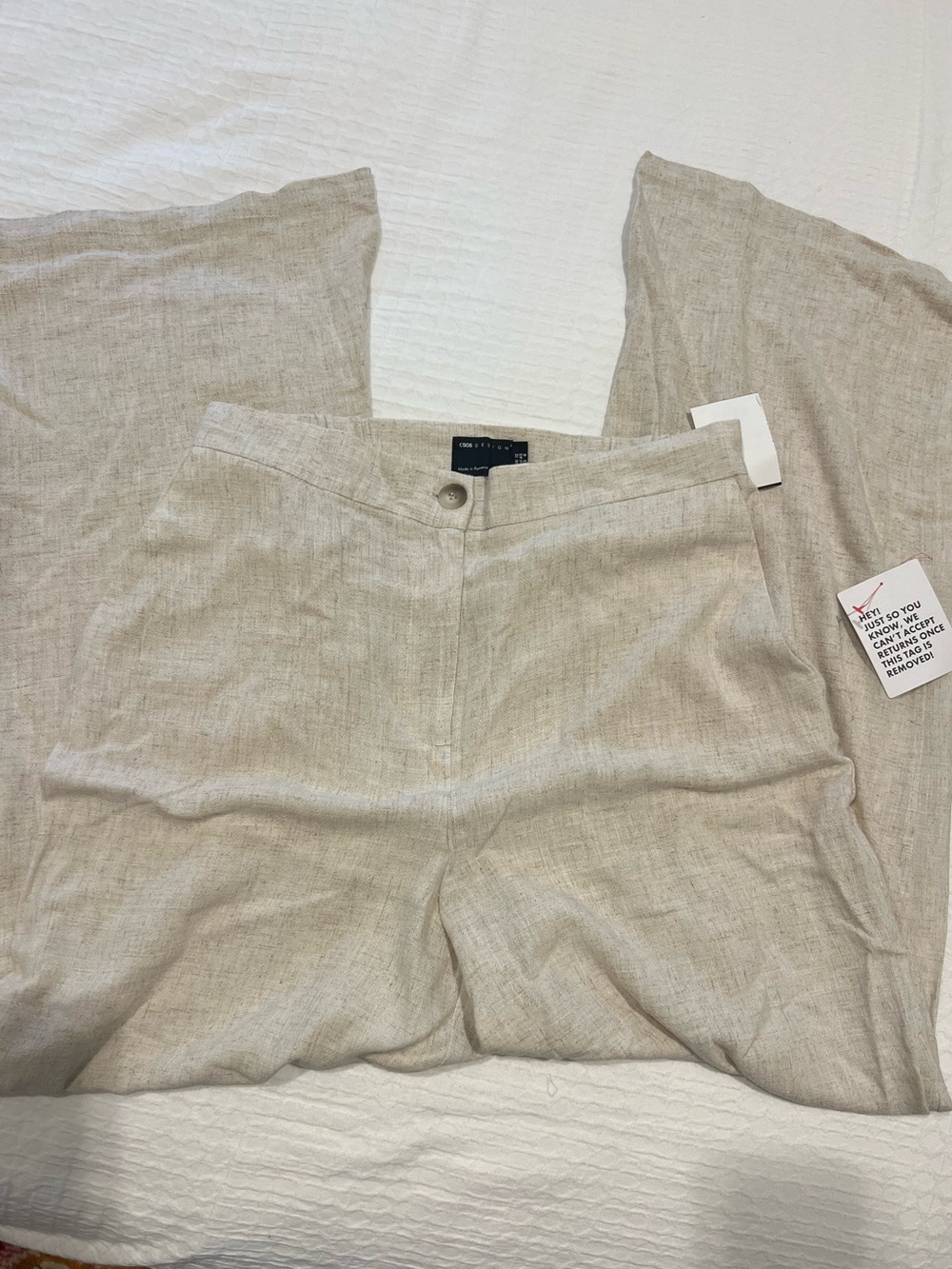 Linen Blend Wide Leg Pants - Beige